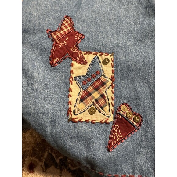 Lemon Grass Studio Top Shirt Womens Small Blue Denim Patchwork Button Up Country - Picture 7 of 7